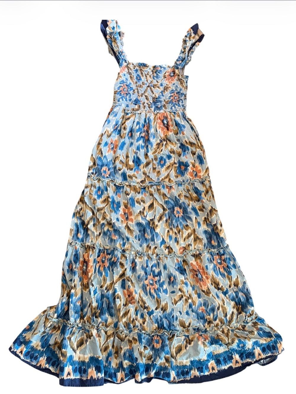 House of Harlow 1960 Boho Smocked Maxi Dress Size Small Blue Floral - Picture 9 of 11